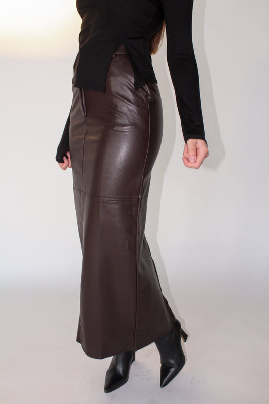 rach faux leather maxi skirt