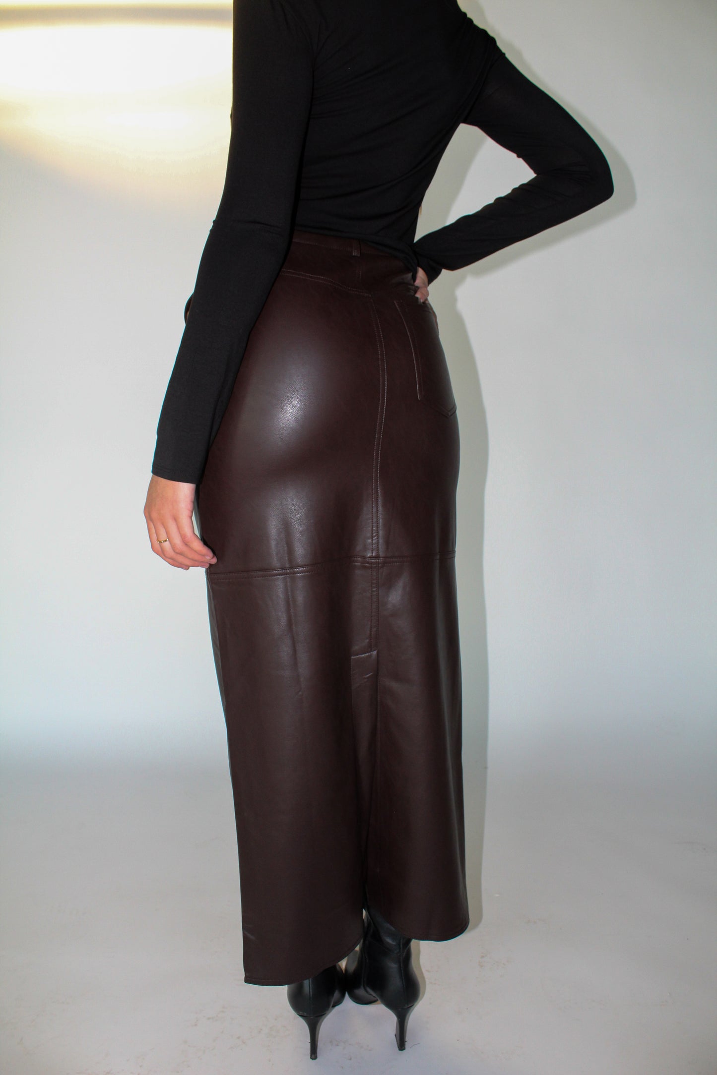 rach faux leather maxi skirt