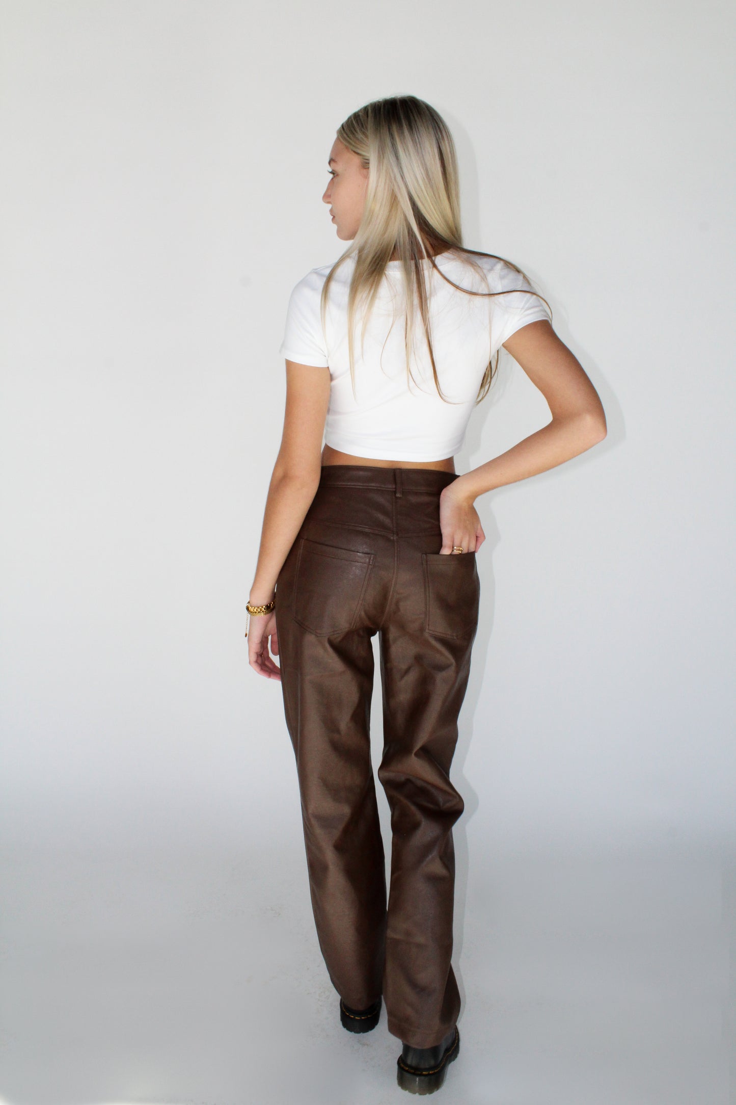 chocolate faux leather pants